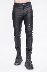 Black Studded Lace Up Leather Men's Punk Pants